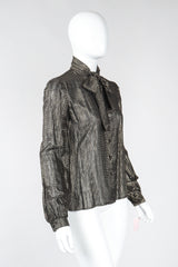 Recess Los Angeles Vintage Jerry SIlverman by Miliosa Gold Lamé Graph Check Bow Blouse