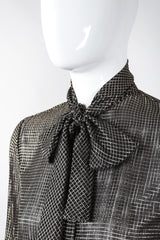 Recess Los Angeles Vintage Jerry SIlverman by Miliosa Gold Lamé Graph Check Bow Blouse