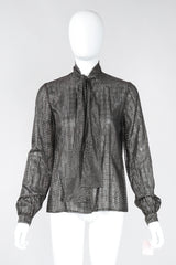 Recess Los Angeles Vintage Jerry SIlverman by Miliosa Gold Lamé Graph Check Bow Blouse