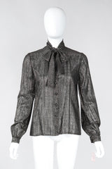 Recess Los Angeles Vintage Jerry SIlverman by Miliosa Gold Lamé Graph Check Bow Blouse
