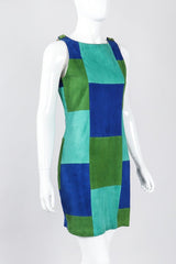 Recess Los Angeles Vintage OMO Norma Kamali Colorblock Patchwork Suede Shift Dress