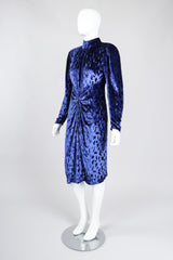 Recess Los Angeles Vintage Oscar de la Renta Blue Velvet Cheetah Dress