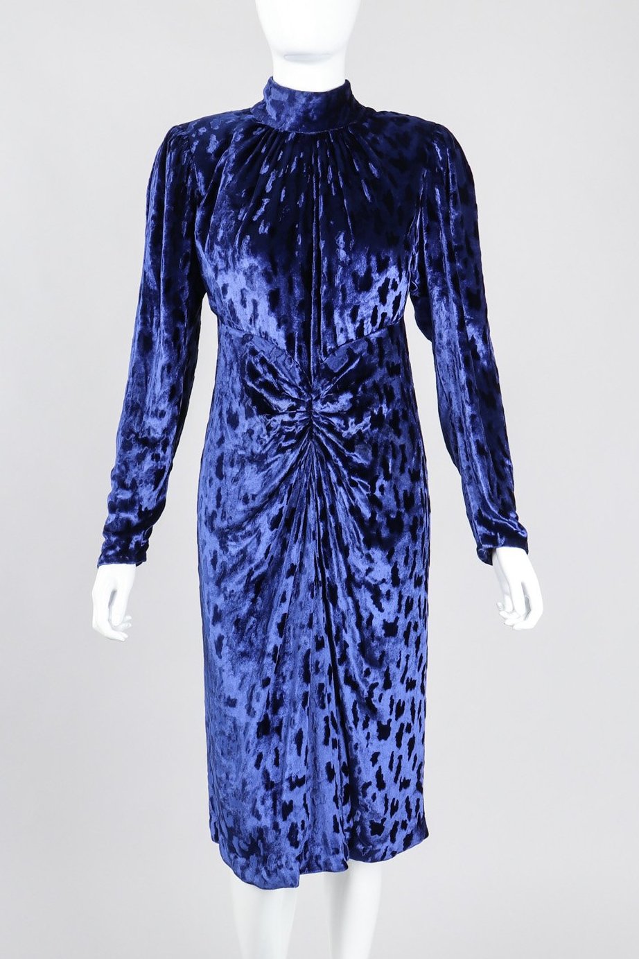 Recess Los Angeles Vintage Oscar de la Renta Blue Velvet Cheetah Dress