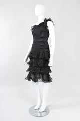 Recess Los Angeles Vintage Oscar de la Renta One-Shoulder Dotted Chiffon Ruffle Dress