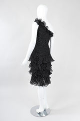Recess Los Angeles Vintage Oscar de la Renta One-Shoulder Dotted Chiffon Ruffle Dress