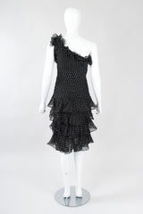 Recess Los Angeles Vintage Oscar de la Renta One-Shoulder Dotted Chiffon Ruffle Dress