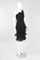Recess Los Angeles Vintage Oscar de la Renta One-Shoulder Dotted Chiffon Ruffle Dress