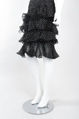 Recess Los Angeles Vintage Oscar de la Renta One-Shoulder Dotted Chiffon Ruffle Dress