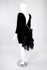 Recess Los Angeles Vintage Oscar de la Rental Velvet Raven Tail Feather Bustle Dress