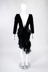 Recess Los Angeles Vintage Oscar de la Rental Velvet Raven Tail Feather Bustle Dress