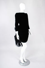 Recess Los Angeles Vintage Oscar de la Rental Velvet Raven Tail Feather Bustle Dress