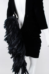 Recess Los Angeles Vintage Oscar de la Rental Velvet Raven Tail Feather Bustle Dress