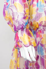 Recess Los Angeles Vintage Oscar de la Renta Sheer Organza Belted Floral Peasant Dress