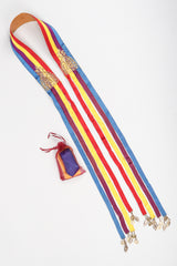 Recess Los Angeles Vintage Oscar de la Renta Sheer Organza Belted Floral Peasant Dress