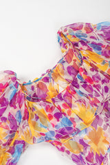 Recess Los Angeles Vintage Oscar de la Renta Sheer Organza Belted Floral Peasant Dress