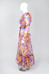 Recess Los Angeles Vintage Oscar de la Renta Sheer Organza Belted Floral Peasant Dress