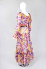 Recess Los Angeles Vintage Oscar de la Renta Sheer Organza Belted Floral Peasant Dress