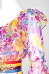 Recess Los Angeles Vintage Oscar de la Renta Sheer Organza Belted Floral Peasant Dress