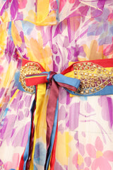 Recess Los Angeles Vintage Oscar de la Renta Sheer Organza Belted Floral Peasant Dress