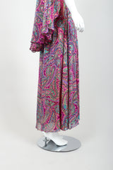 Vintage Oscar de la Renta Paisley Silk Cape Jumpsuit on mannequin side cape at Recess Los Angeles