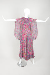 Vintage Oscar de la Renta Paisley Silk palazzo Cape Jumpsuit on mannequin front at Recess