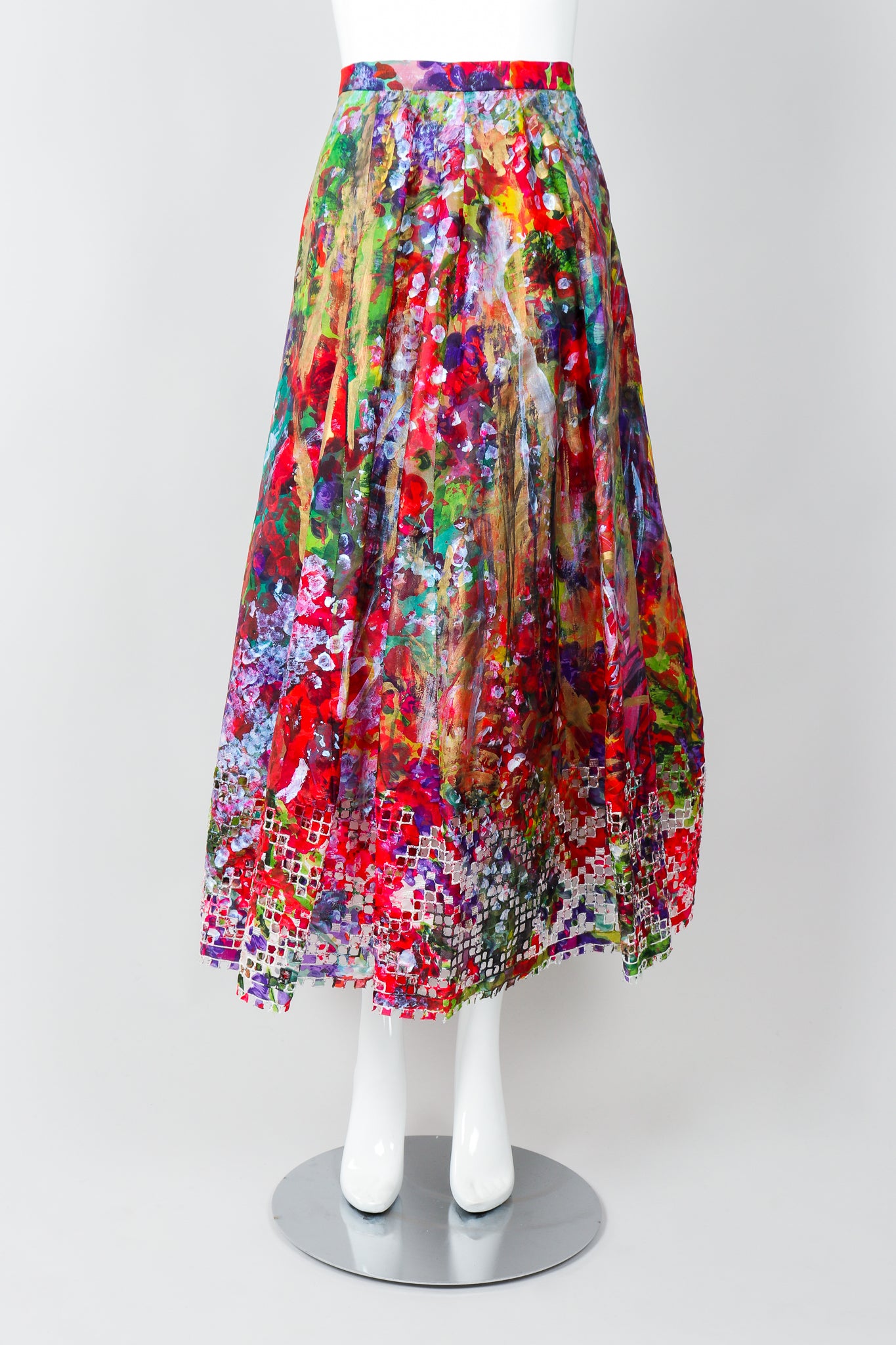 Vintage Oscar de la Renta Painted Impressionist Midi Skirt on Mannequin, Front at Recess