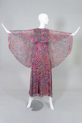 Oscar de la Renta Vintage Paisley Sheer Silk Chiffon Cape Dress