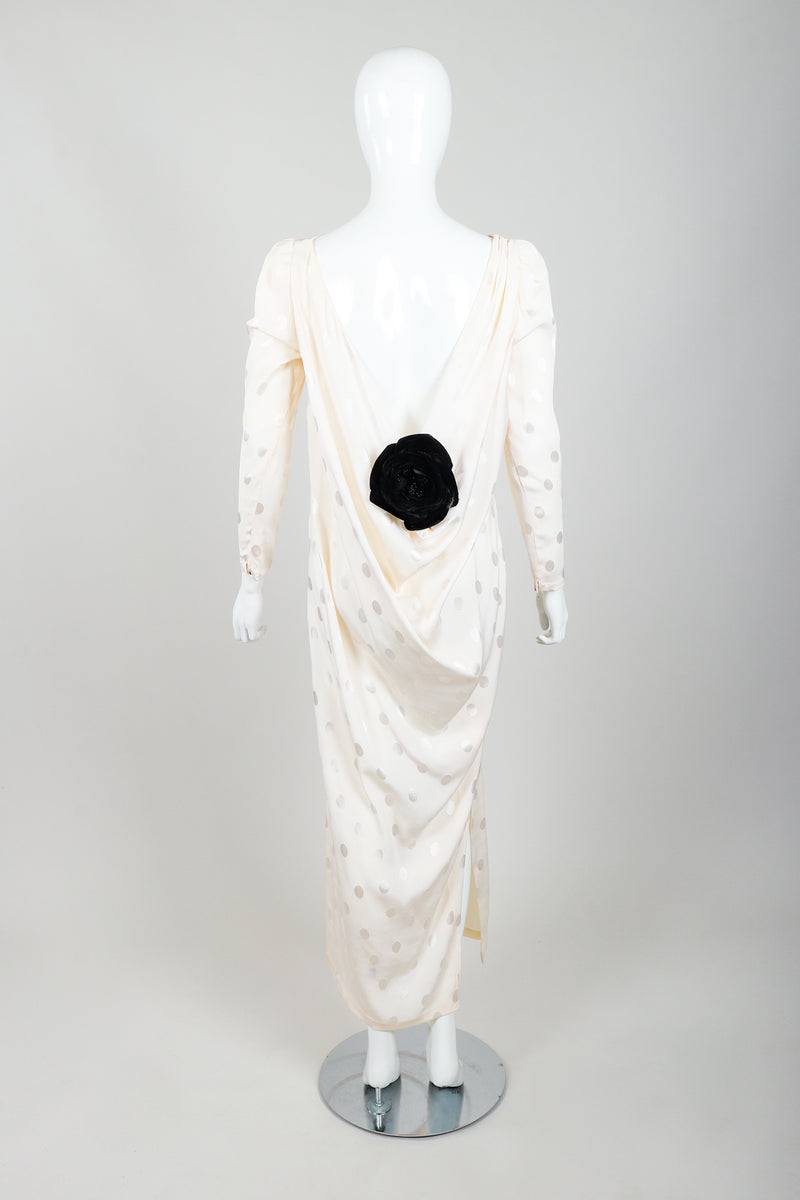 Vintage Oscar de la Renta Cowl Back Rosette Dress Bridal Wedding on Mannequin Back at Recess