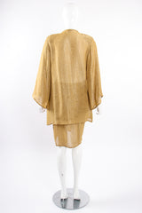 Vintage Oscar de la Renta Sheer Metallic Tunic & Wrap Skirt Set on Mannequin back at Recess LA
