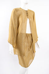 Vintage Oscar de la Renta Sheer Metallic Tunic & Wrap Skirt Set on Mannequin angle at Recess LA