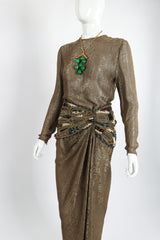 Vintage Oscar de la Renta Jeweled Lamé Wrap Skirt Set on Mannequin Angle crop at Recess LA