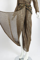 Vintage Oscar de la Renta Jeweled Lamé Wrap Skirt on Mannequin front opening at Recess LA