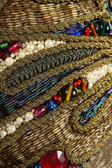 Vintage Oscar de la Renta Jeweled Lamé Wrap Skirt Set waist detail at Recess LA