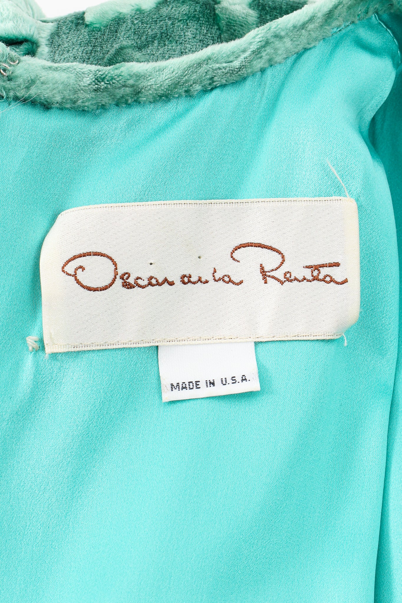 Vintage Oscar de la Renta Silk Velvet Balloon Sleeve Gown label at Recess LA