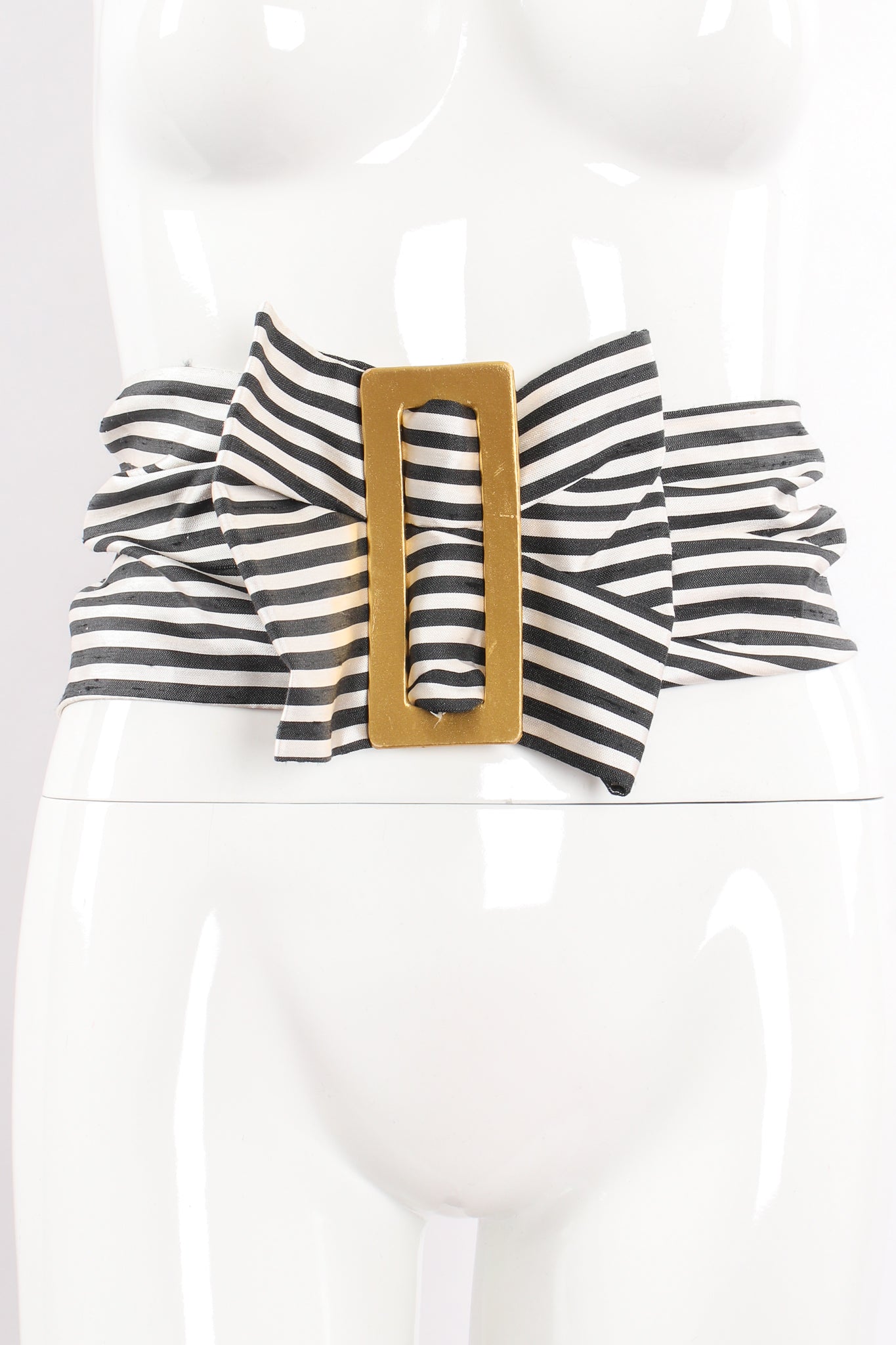 Vintage Paloma Picasso Striped Silk Bow Belt on Mannequin at Recess Los Angeles