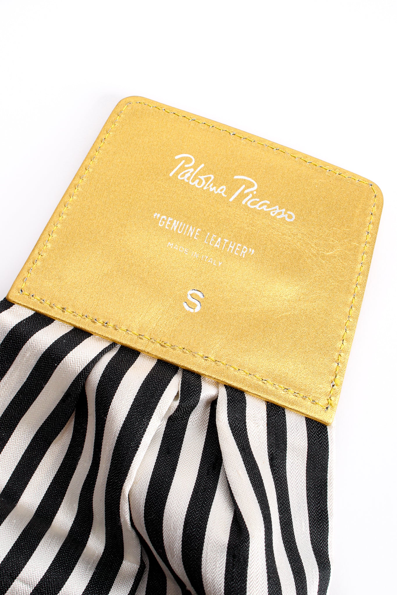 Vintage Paloma Picasso Striped Silk Bow Belt signature stamp at Recess Los Angeles