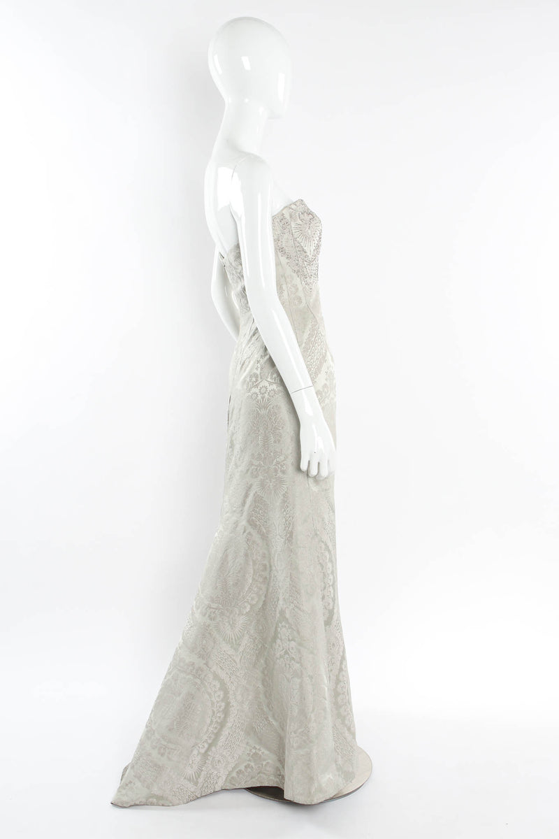 Vintage Pamela Dennis Floral Beaded Silk Gown & Shawl mannequin side  @ Recess LA