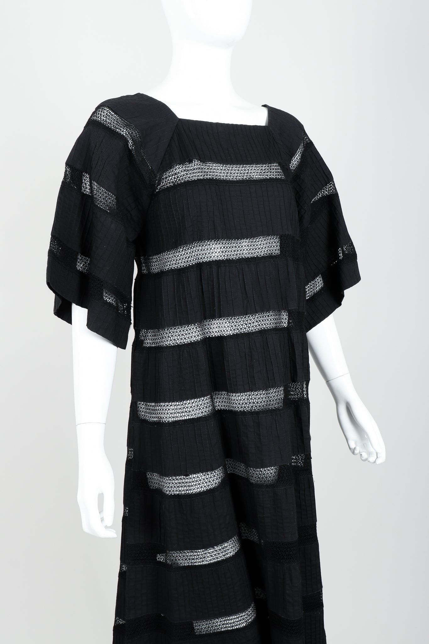 Vintage Tachi Castillo Mexican Crochet Stripe Peasant Dress on Mannequin Crop at Recess Los Angeles