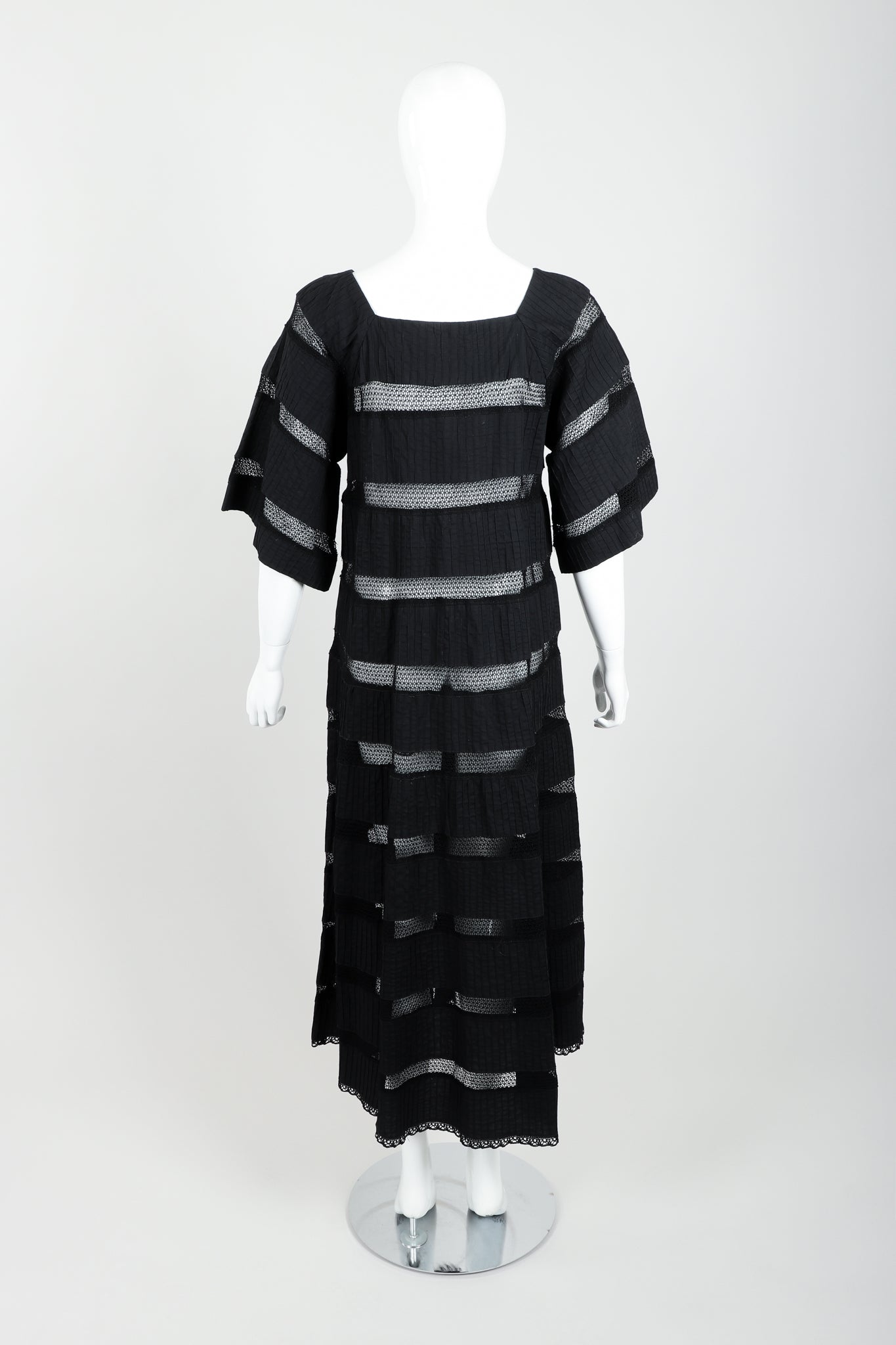 Vintage Tachi Castillo Mexican Crochet Stripe Peasant Dress on Mannequin Back at Recess