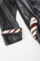 Recess Vintage Pat Hicks Calf Hair Trim Black Leather Trench Coat, Trim Detail