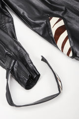 Recess Vintage Pat Hicks Calf Hair Trim Black Leather Trench Coat, Sleeve band Detail