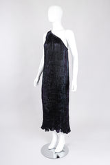 Recess Los Angeles Vintage Patricia Lester Pleated Silk Draped One-Shoulder Dress