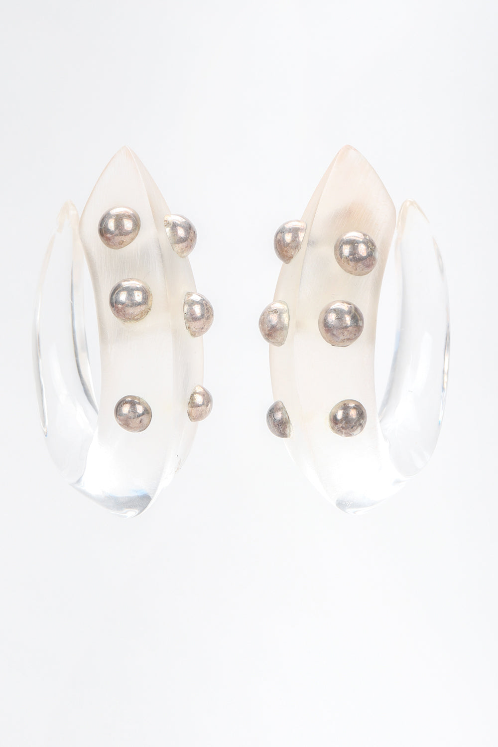 Recess Designer Consignment Vintage Patricia Von Muslin Frosted Lucite Studded Hoop Hook Earrings Los Angeles Resale