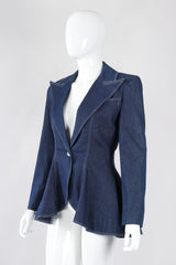 Recess Los Angeles Vintage Patrick Kelly Denim Wide Lapel Flare Peplum Jacket