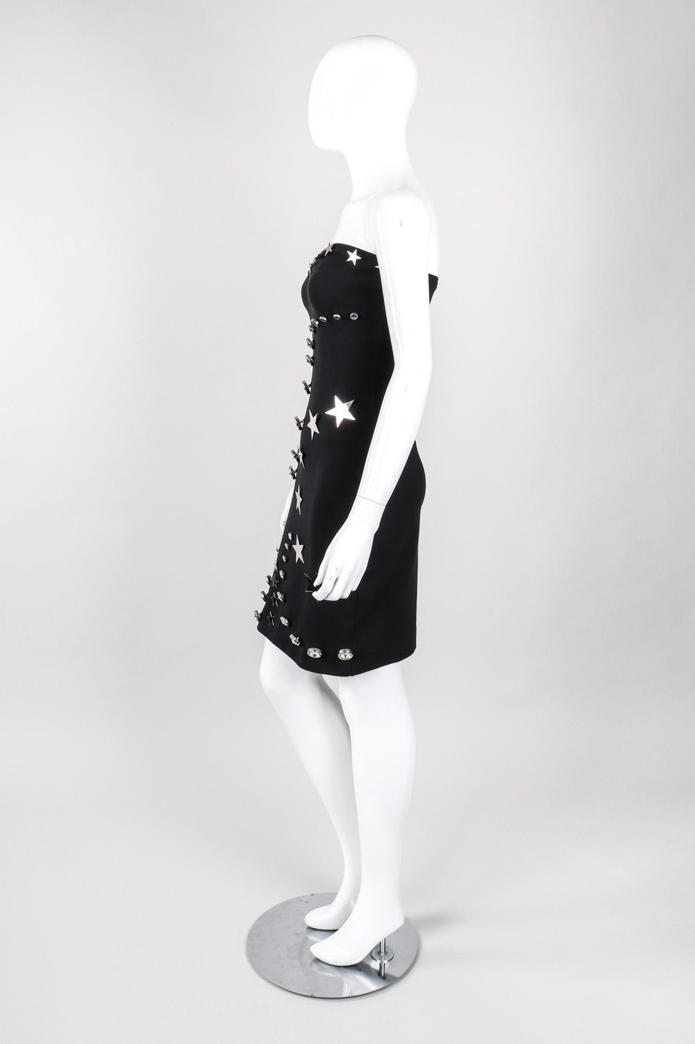 Recess Los Angeles Vintage Patrick Kelly Shooting Rare Star Crystal Button Strapless Ponte Tube Dress