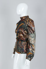 Vintage Paul Louis Orrier Metallic Lamé Dragon Peplum Top on Mannequin at Recess, Side view