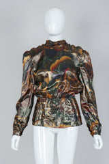 Vintage Paul Louis Orrier Metallic Lamé Dragon Peplum Top on Mannequin at Recess, front view