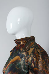 Vintage Paul Louis Orrier Metallic Lamé Dragon Peplum Top on Mannequin at Recess, neckline view