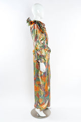 Vintage Peter Keppler Lamé Fleur Ruffle Dress mannequin side @ Recess LA