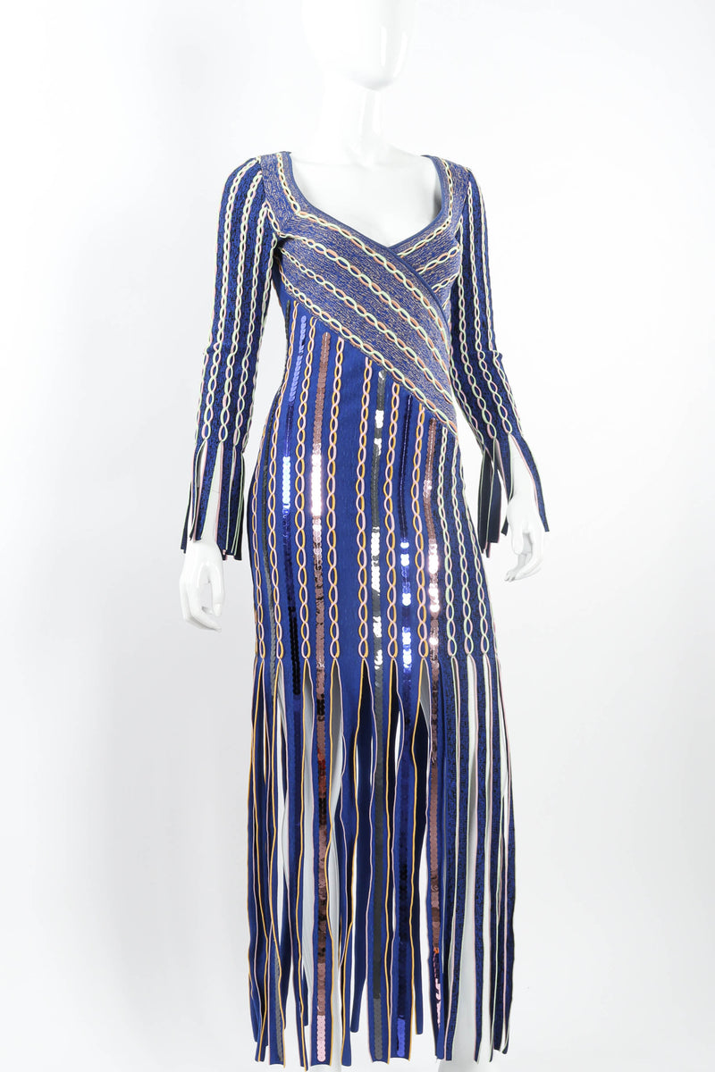Vintage Peter Pilotto Chain Weave Tassel Dress mannequin front close up  @ Recess LA